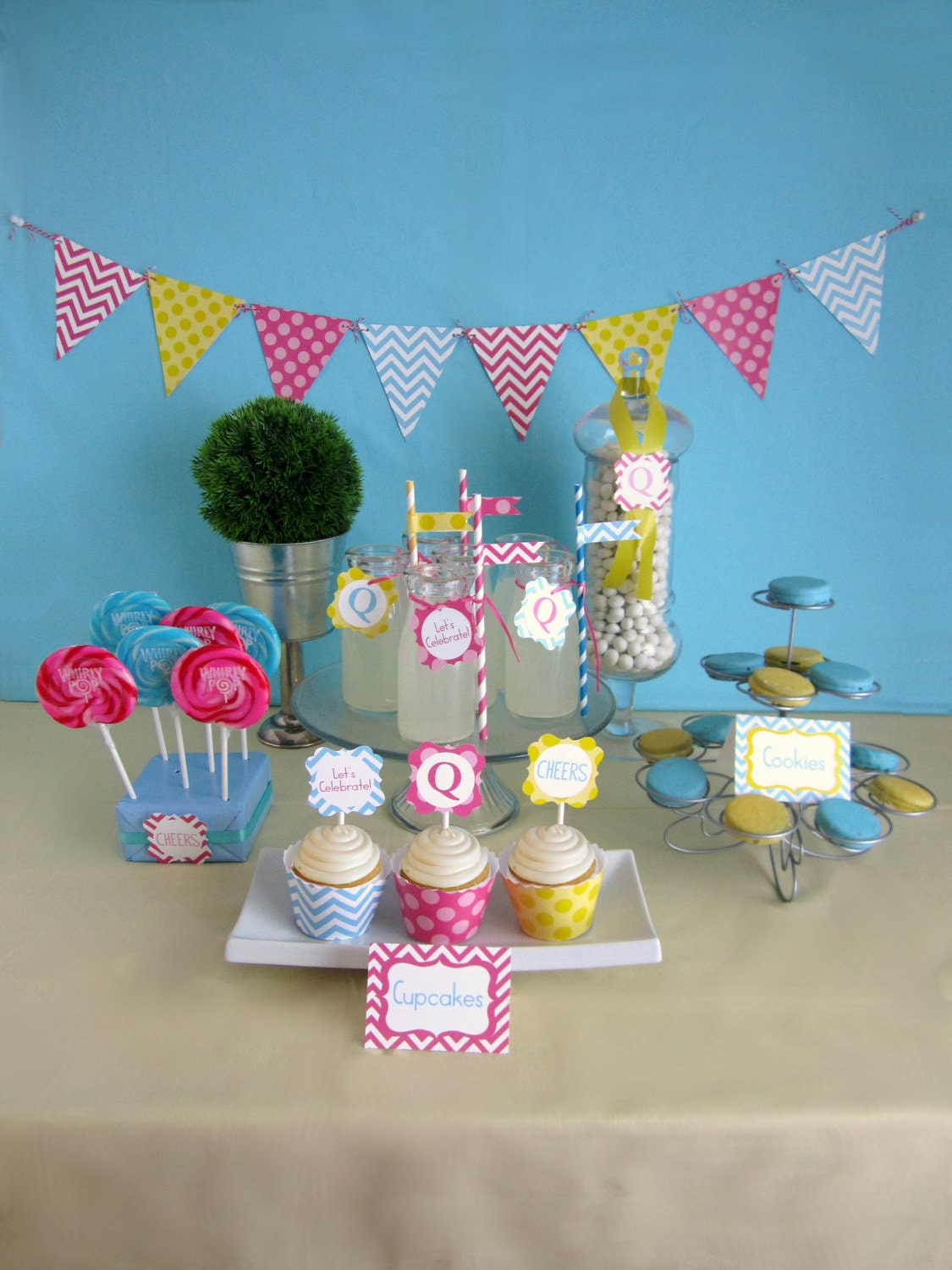 Printable Blue, Pink, and Yellow Chevron Party Package - Coordinating Colors - Personalized DIY Party Printables .. bpy01 Il_570xn