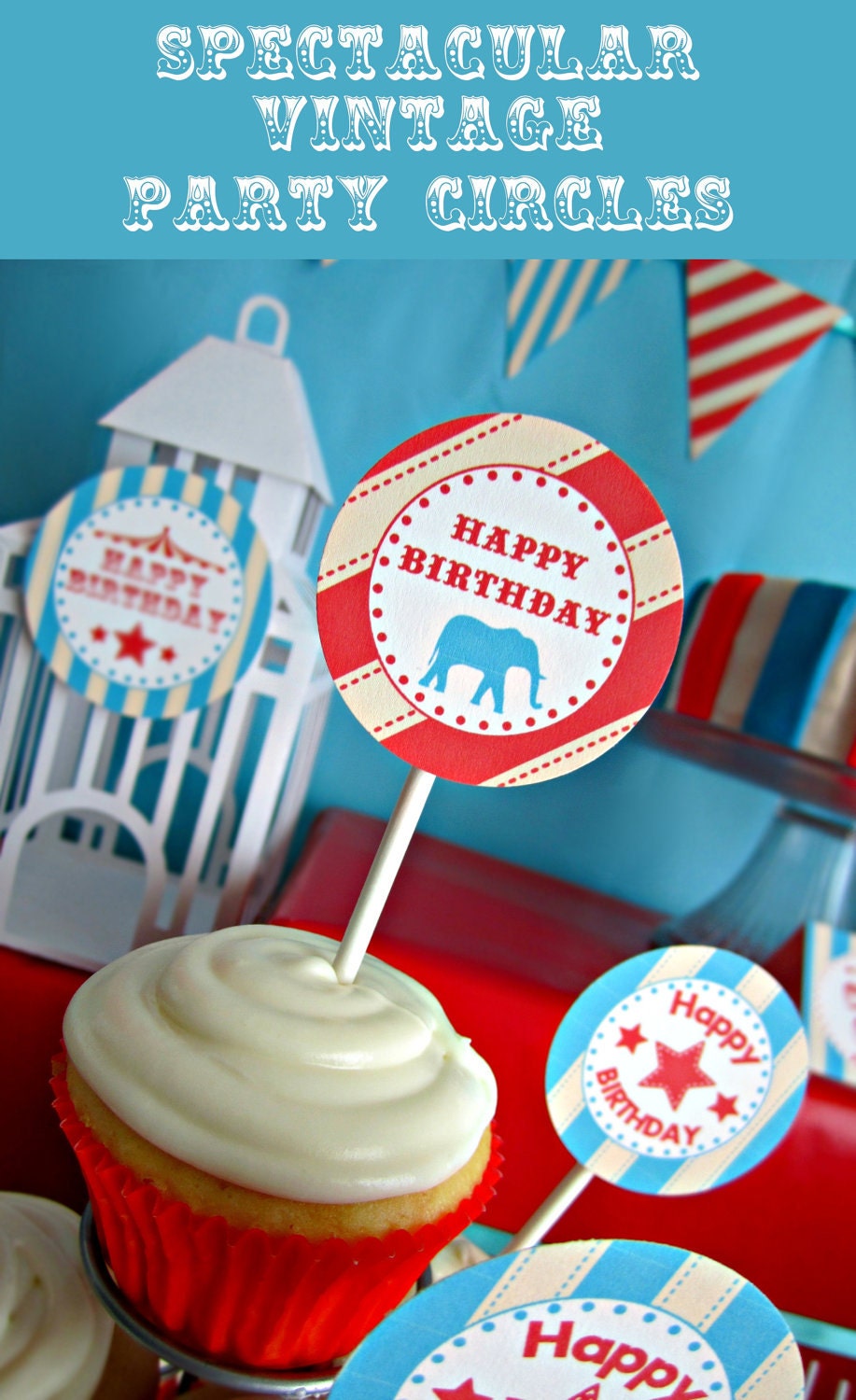 Spectacular Vintage Circus Party Circles - Printable Personalized 2" Party Circles .. svc01