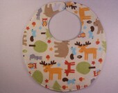 Baby Bibs, four soft layers, reversible, cream with forest friends