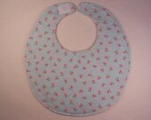 Baby Bibs, four soft layers, reversible, baby blue with pink roses
