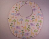 Baby Bibs, four soft layers, reversible, white with pastel jungle animals