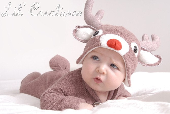 READY TO SEND: Size 0-3m Christmas Rudolf Reindeer Baby Onesie Costume with Hat