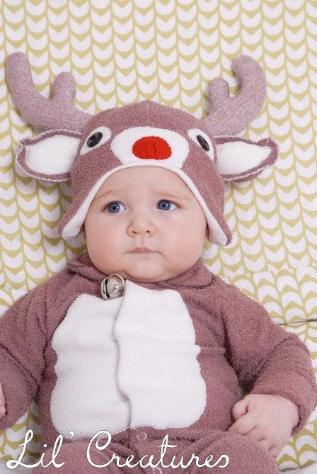 READY TO SEND: Size 0-3m Christmas Rudolf Reindeer Baby Onesie Costume with Hat