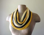 Infinity Scarf Necklace - Upcycled Jersey Cotton Fabric Necklace - Mustard Yellow, Gray, Pale Yellow T Shirt Scarf