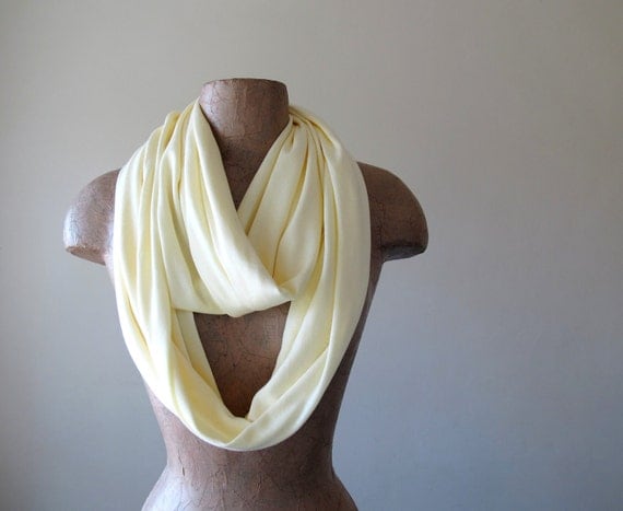Jersey Cotton Infinity Scarf - Pale Yellow Loop Scarf - Lightweight Handmade Infinity Scarf