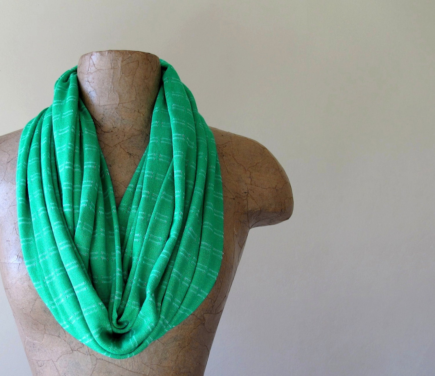 Green Infinity Scarf - Lightweight Knitted Sweater Scarf - Handmade Electric Winter Green Infinity Loop Scarf