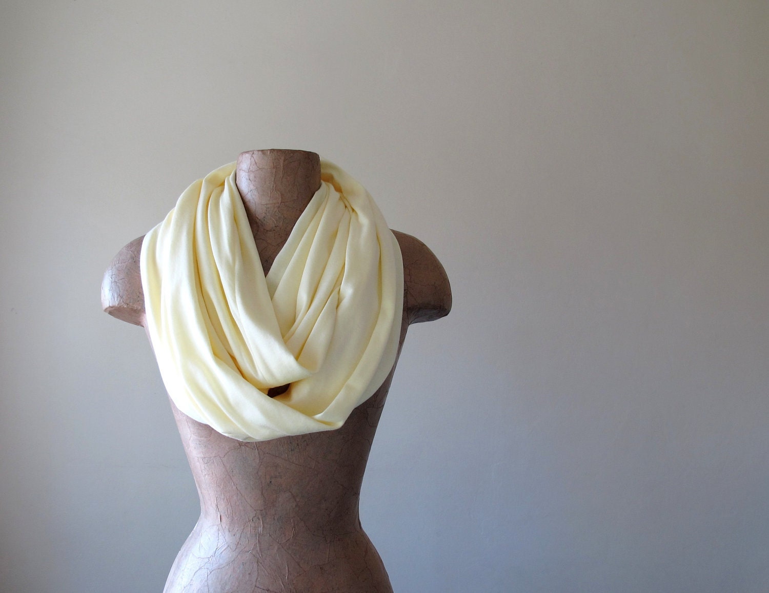 Jersey Cotton Infinity Scarf - Pale Yellow Loop Scarf - Lightweight Handmade Infinity Scarf