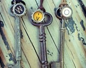 Design Your Own Vintage Typewriter Key & Large Skeleton Key Necklace-Personalized Gift-Initials-Recycled-Letters-Numbers