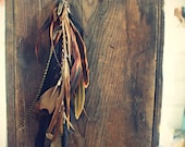 Autumn Bisque, Handmade Natural Extra Long Chain Feather Hair Extension Clip, 16 inches, or Single Feather Earring, Grizzly Feathers
