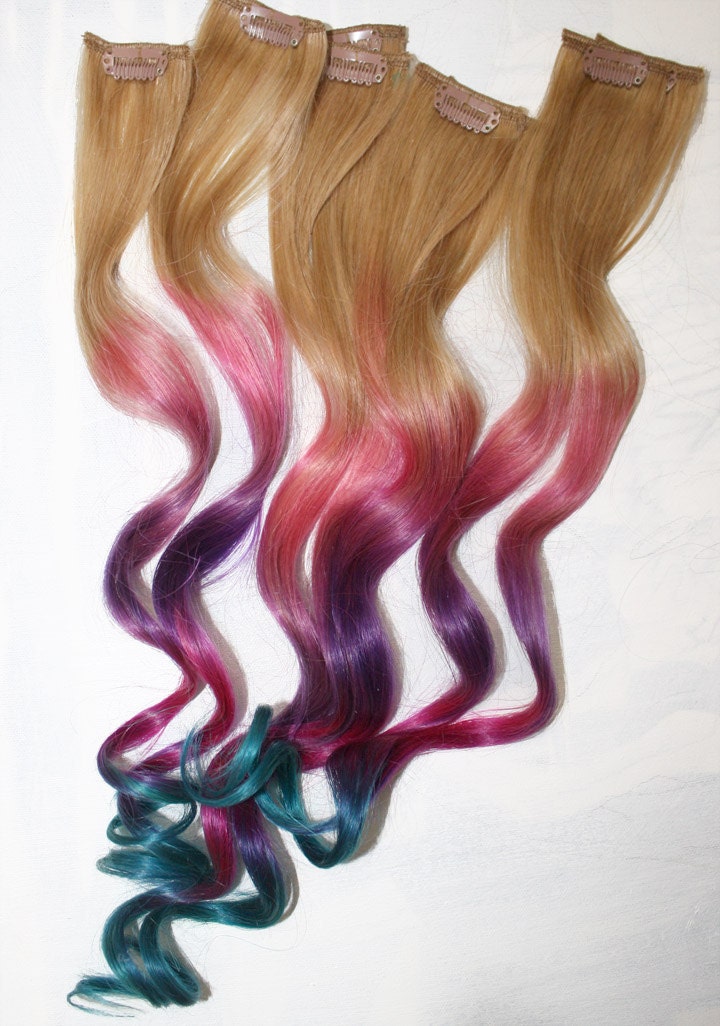 Ombre Tie Dye Hair Tips, Dirty Blonde, Human Hair Extensions, Colored Hair Clip, Hair Wefts, Clip in Hair, Tie Dye, Dipped Dyed Hair