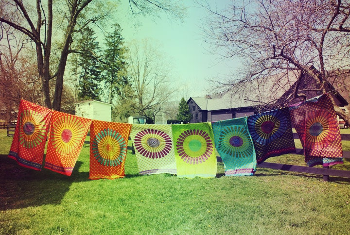 Hand Block Printed Indian Fabric, Hippie Tapestry, Bohemian Fabric, Chakra, Mandala, Rainbow, Bohemian Wedding, Festival, Summer