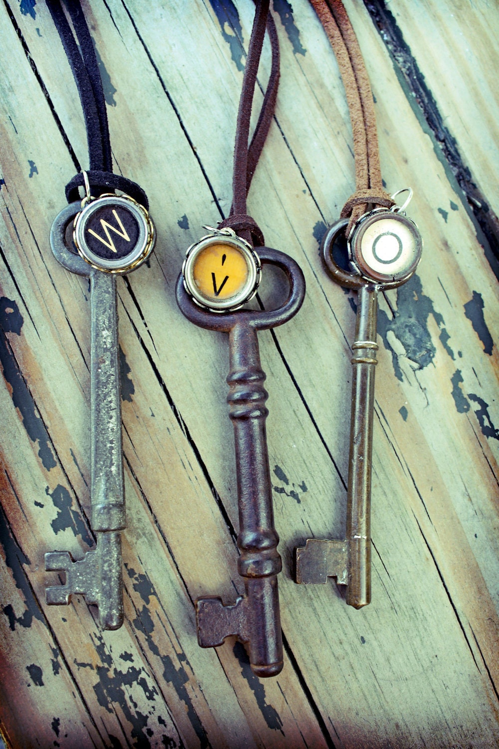 Design Your Own Vintage Typewriter Key & Large Skeleton Key Necklace-Personalized Gift-Initials-Recycled-Letters-Numbers