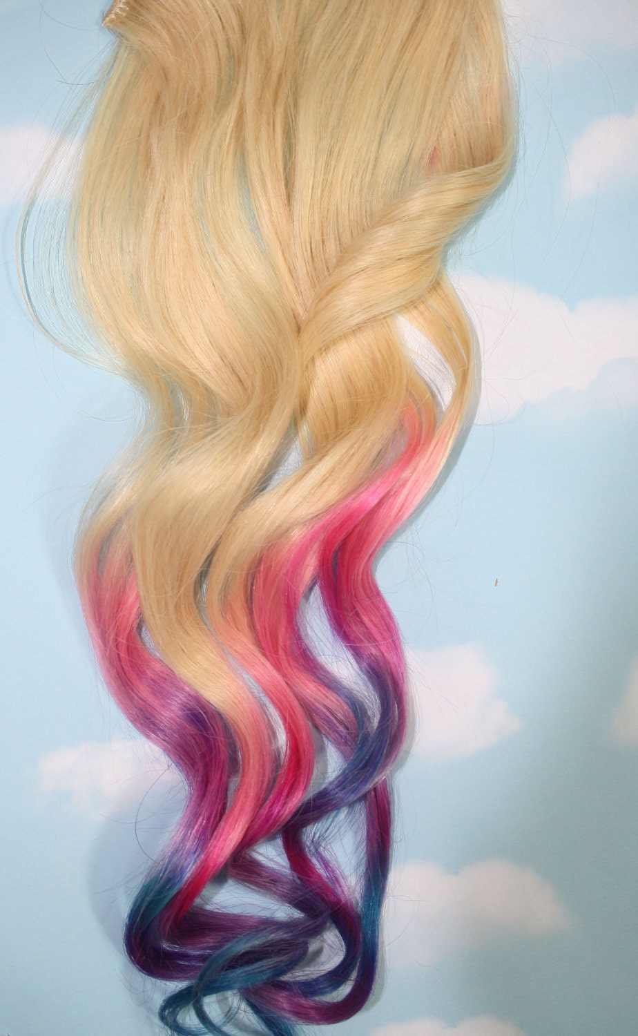 Ombre Pastel Tie Dye Tips, Two, Human Hair Extensions. Colored Hair Extension Clip, Hair Wefts, Clip in Hair, Tie Dye Hair, Dipped Dyed