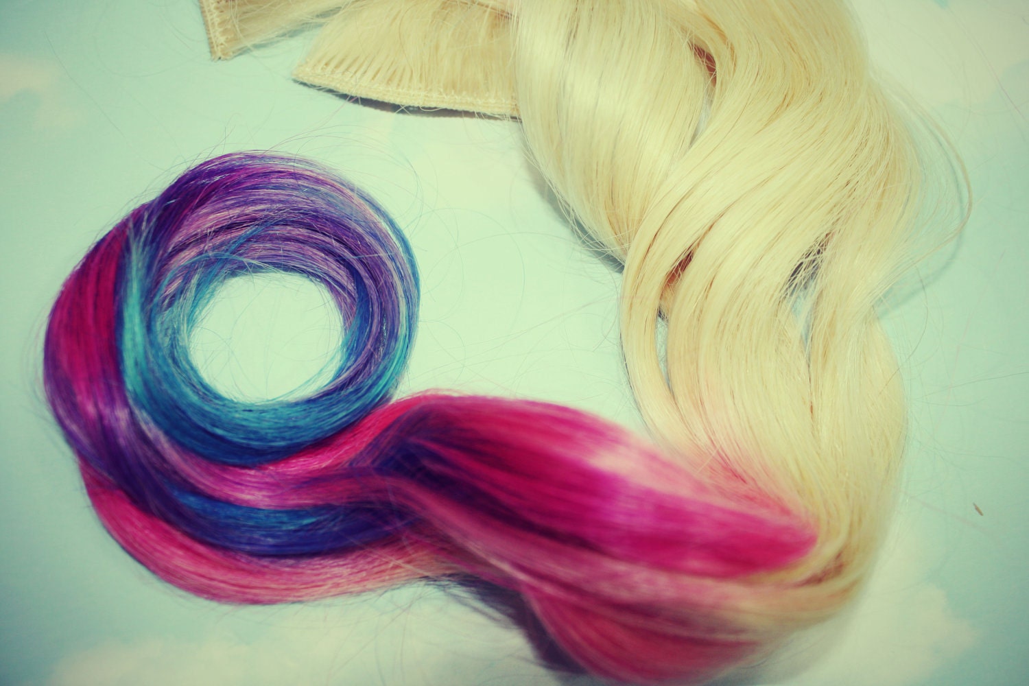 Pastel Dipped Dyed Tips, Pastel Tie Dye Tips, Human Hair Extensions. Dip Dyed Hair Extension Clip, Hair Wefts, Festival Hair