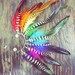 Handmade Rainbow Feather Ear Cuff, Earring,Grizzly Feathers, Colorful, Festival,Hippie, Bohemian, Tribal, Aztec
