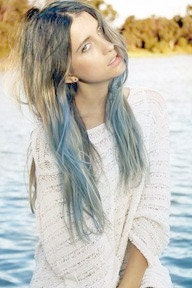 Light Blue Dip Dyed Hair Extensions For Brunette Hair, 20-22 inches long, Clip In Hair Extensions, Hippie Hair, Pastel Festival Hair