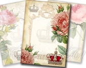 Grand Rose crown ivory frames.  Vintage postcard, french gift tags. Digital Collage Sheet. Printable Imade. 402