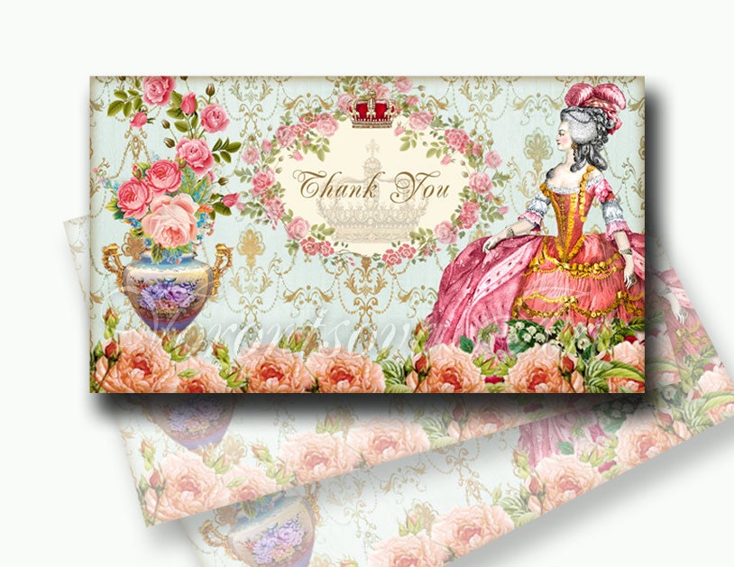 Marie Antoinette Thank You cards. Digital Collage Sheet. Printable image vintage shop labels .202