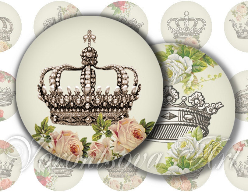 Old Crowns 1 inch Circle digital art image, paper supplies collage sheet download. jewelry making supplies pendant Bottle cap art 8080