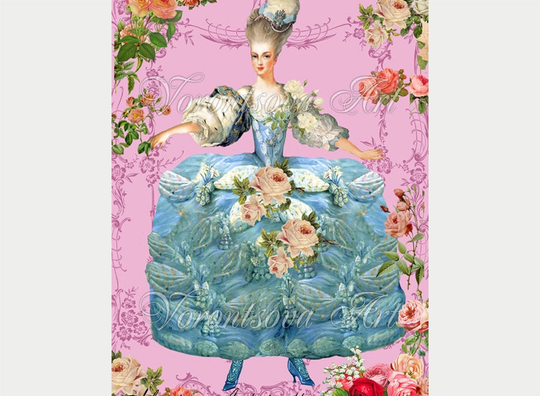 Marie Antoinette COTTAGE. invitations, pillows, tea towels, bags. Digital Collage Sheet. Printable Imade paper handmade 005