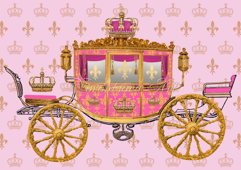 PRINCESS carriage PINK Birthday french Party Invitations. Digital Collage Sheet  - paper, gift  tags. Imade 019