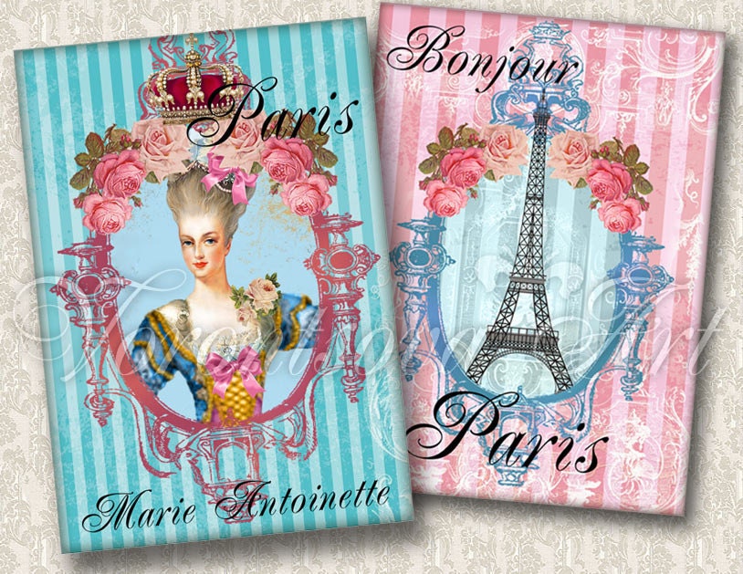 Printable Paris Marie Antoinette digital image gift tags. Eiffel tower Digital Collage Sheet 451