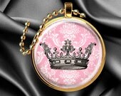 Damask Crowns 1 inch Circle pendant bottlecap image, Digital Collage Sheet. Printable download. Glass necklace, Bottle Cap, Magnets. 808