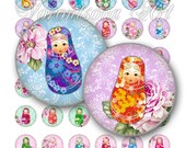 Matryoshka doll rose 1 inch Circle image Matrioshka Babushka Russian Dolls Digital Collage Sheet Printable download Bottle Cap Magnets 8219