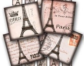 Vintage Paris Eiffel tower  Winter Rose. 1x1 inch scrabble tiles. Digital Collage sheet. Printable image square tiles. 306