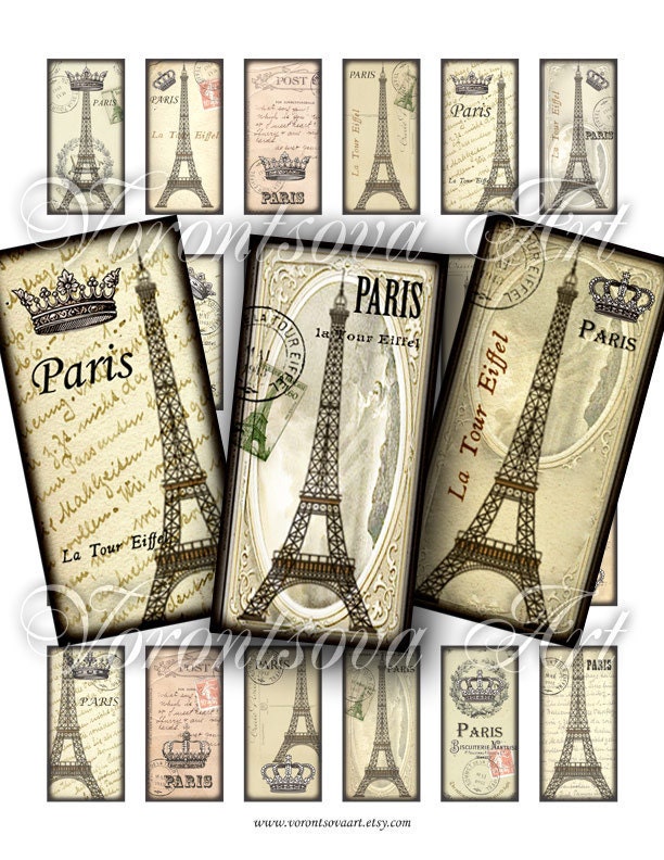 Eiffel tower Digital collage sheet. Domino Size 1 x 2 Inch 3091