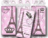 Domino Size 1x2 Inch Eiffel tower violet. Digital sheet. 3241
