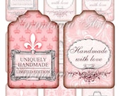 Uniquely handmade with love vintage gift tags Digital Image Collage Sheet. hang tag, shop label. Printable download. 9238