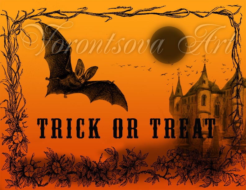 TRICK OR TREAT Halloween Decoration Door sign - Halloween vintage Printable Digital image