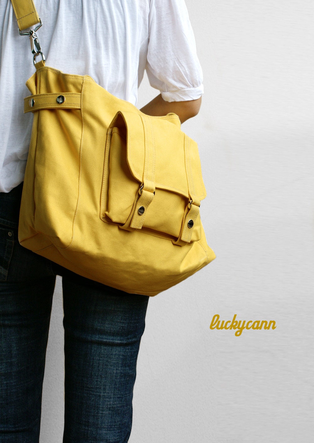 CARSON // LemonChiffon // 032 // Luckycann // Handmade // Everyday Canvas Bag //  Spring Sale // 10% off