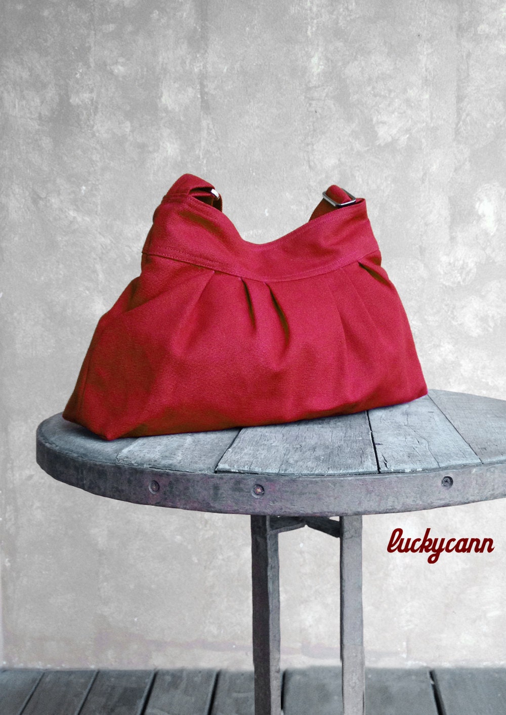 ANGELICA // Dark Red // 073 // Luckycann // hand made //  Canvas Bag // Holiday Sale // 10% off