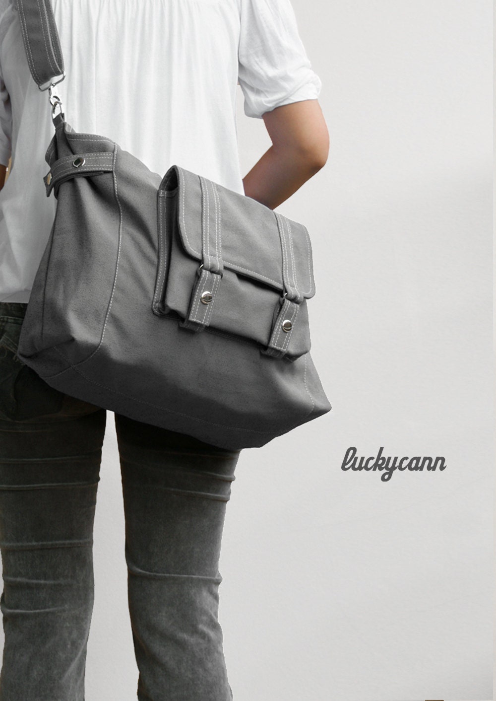 CARSON // Dark Grey // 031 // Luckycann // Handmade // Everyday Canvas Bag // Sale // 10% off