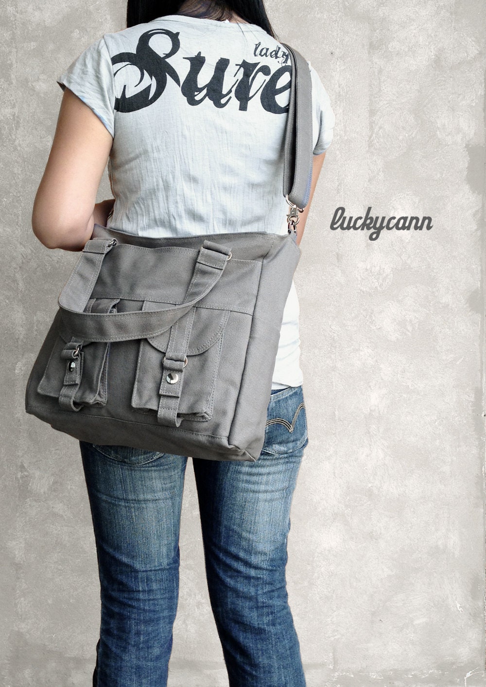 BAILEY // Dark Grey // 021 // Luckycann // Handmade // Everyday Canvas Bag // Holiday Sale // 10% off
