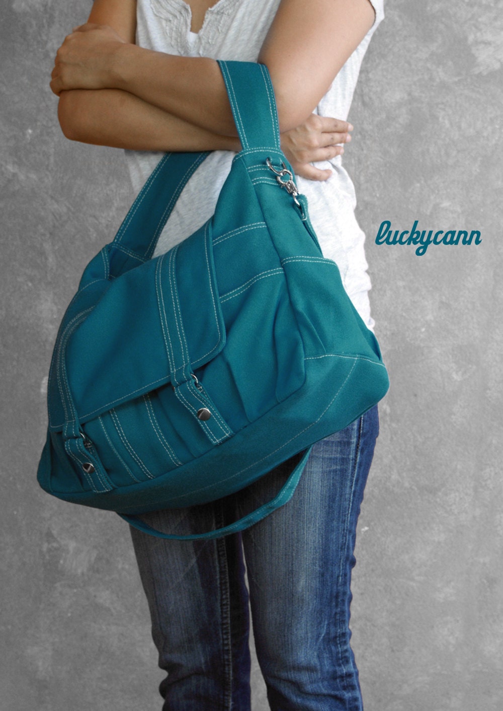 ASTER // Teal // 014 // Handmade // Luckycann // Everyday Canvas Bag // Holiday Sale // 10% off