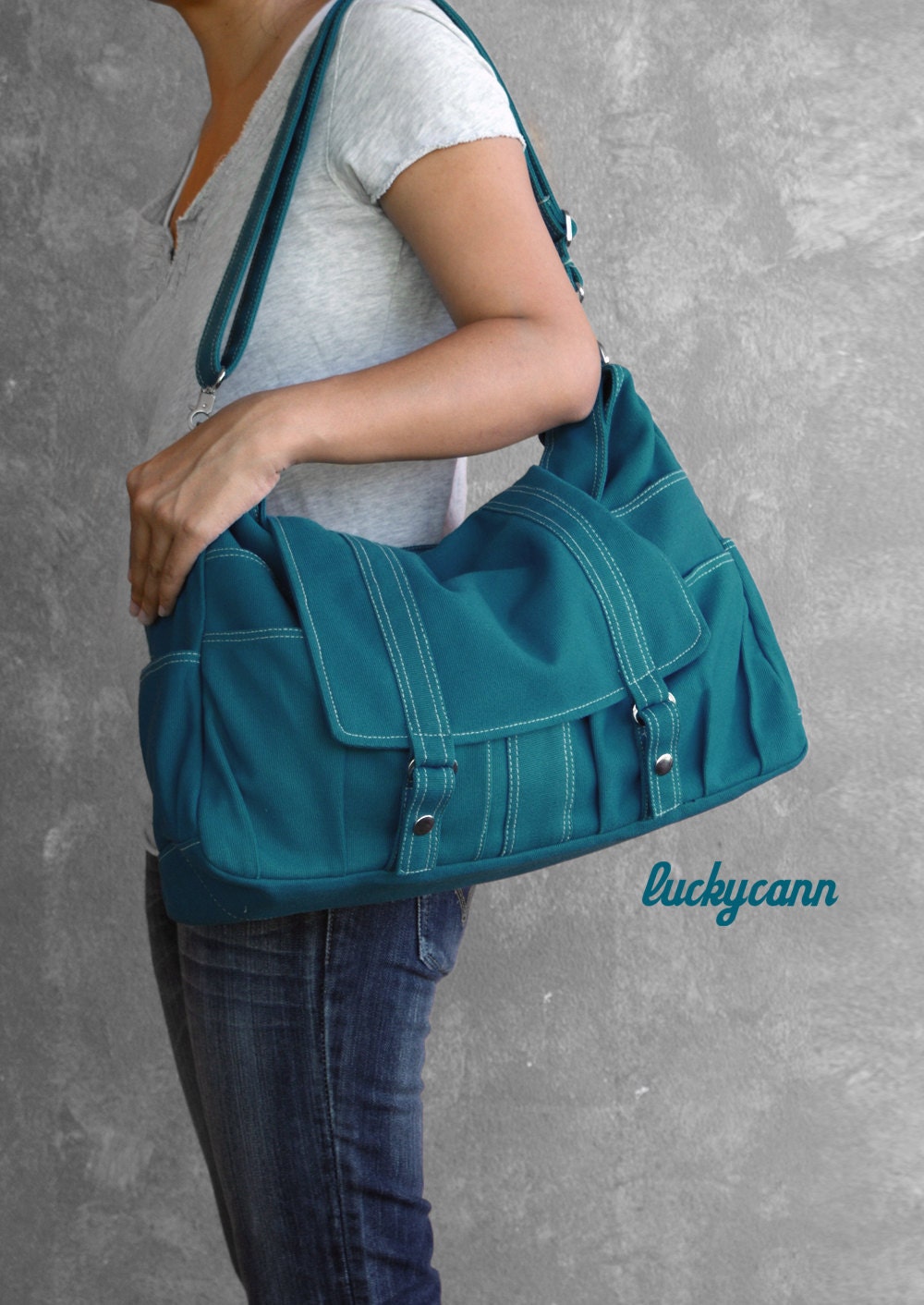 ASTER // Teal // 014 // Handmade // Luckycann // Everyday Canvas Bag // Holiday Sale // 10% off