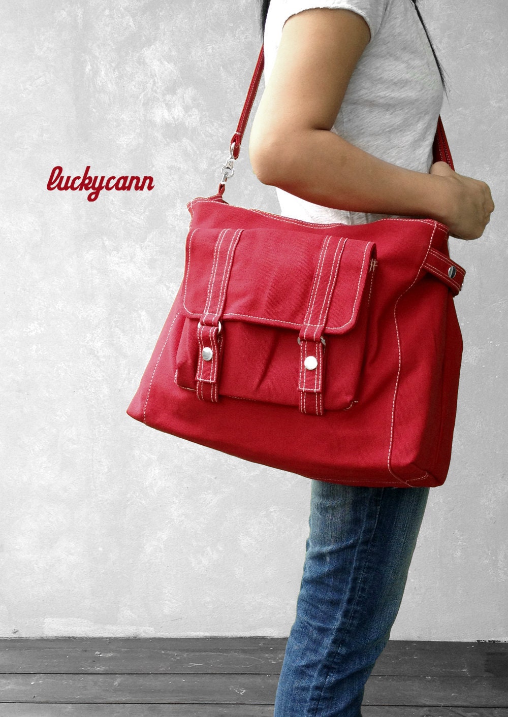 Fathers day sale CARSON // Dark Red // 033 // Luckycann // Handmade / /Everyday Canvas Bag // Sale