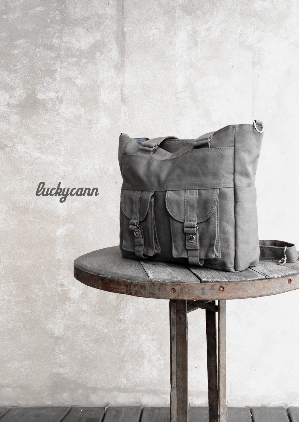 BAILEY // Dark Grey // 021 // Luckycann // Handmade // Everyday Canvas Bag // Holiday Sale // 10% off