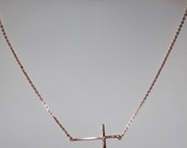 Kelly Ripa Skinny Sideways Cross Necklace - Rose Gold Filled - Celebrity Inspired