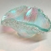Fused Dichroic Glass Candle Holder Aqua and Silver with a Pink Reflection Tea Light 82