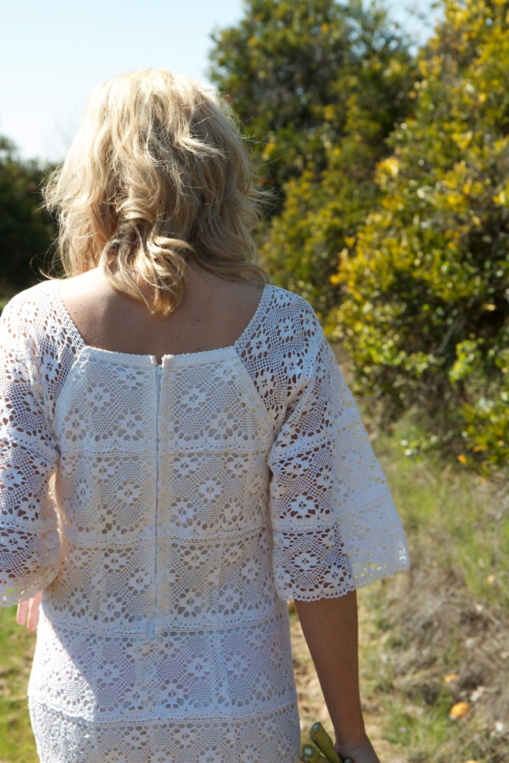 Crocheted, Hippie, Vintage Wedding Dress - Hallie