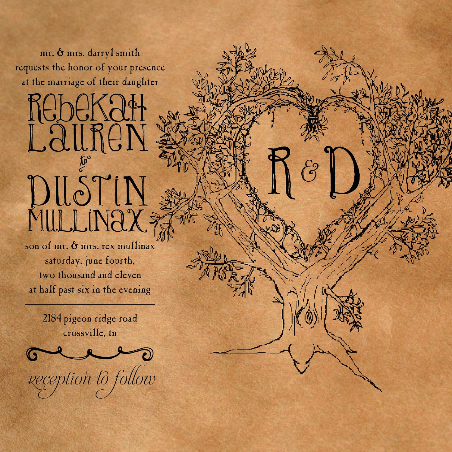 Tree Heart Wedding Invitations & RSVP (Digital File, Print Anywhere)