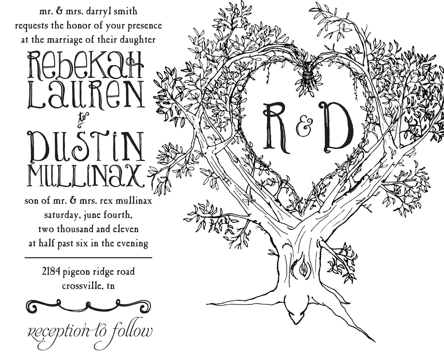 Rustic Tree Wedding Invitation & RSVP (Digital File, Print Anywhere)