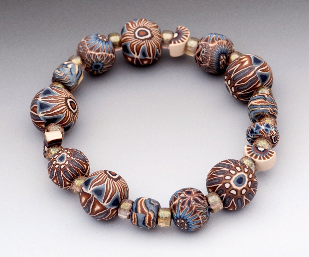 Stretchy Bracelet in Browns with Icy Blue