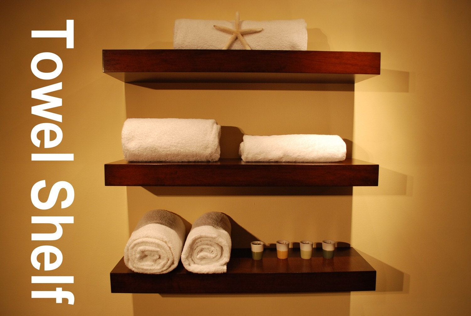 24" Long Wood Floating Shelves / Set of 3 / Walnut Color / FREE SHIPPING / Wall Towel shelf