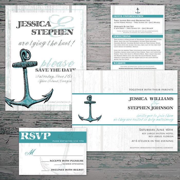 Anchor Wedding Set - Nautical Wedding Invitation, RSVP Card, Save the Date and Wedding Insert