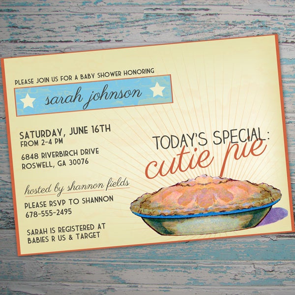 Baby shower invitation - Vintage inspired Cutie Pie Baby shower invite